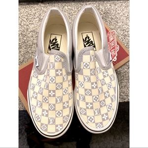 Custom VANS x Louis Vuitton Slip On size 6 cream and gray